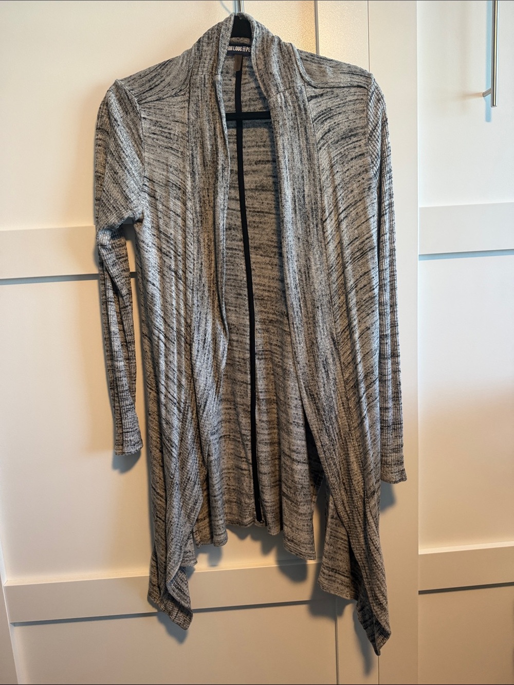 Open-Front Heathered Gray Draped Cardigan Sweater